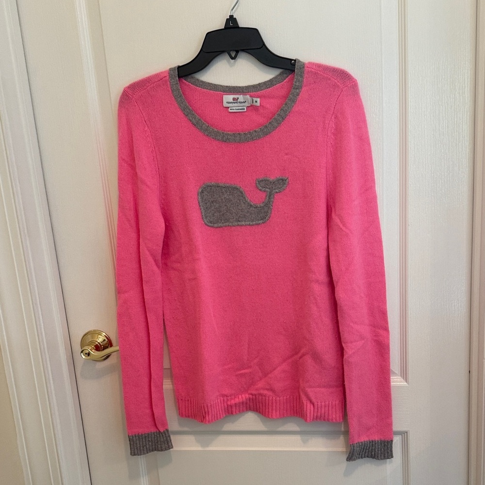 Vineyard Vines Pink Crewneck Sweater with Gray Whale Logo